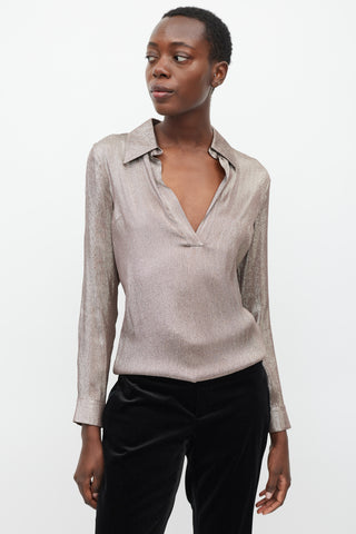 Gucci Taupe Sparkly V-Neck Top