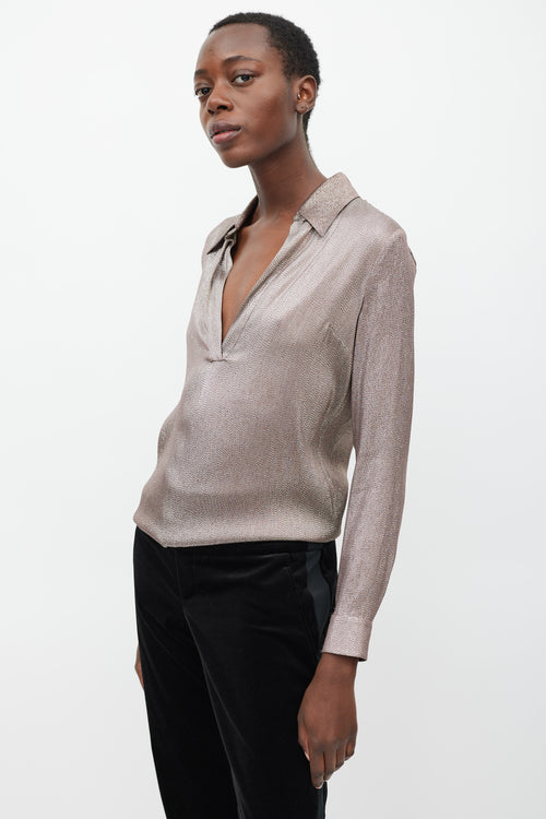 Gucci Taupe Sparkly V-Neck Top