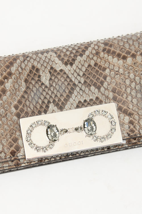 Gucci Textured Leather Crystal Broadway Clutch