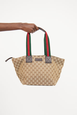 Gucci Brown GG Monogram Zipper Tote Bag