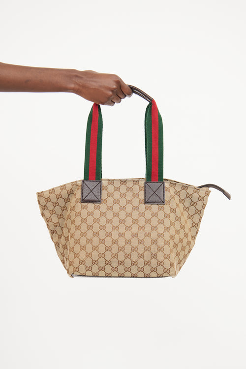 Gucci Brown GG Monogram Zipper Tote Bag