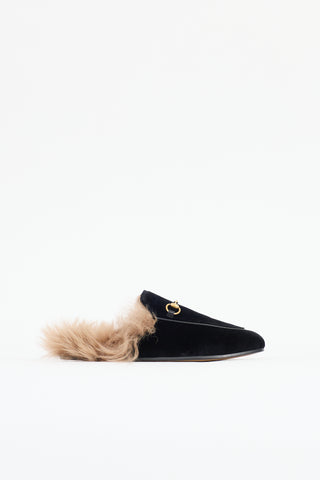 Gucci Velvet & Fur Princetown Mule