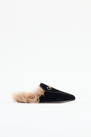 Gucci Velvet & Fur Princetown Mule