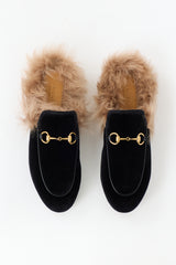 Gucci Velvet & Fur Princetown Mule