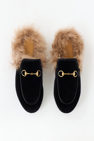 Gucci Velvet & Fur Princetown Mule