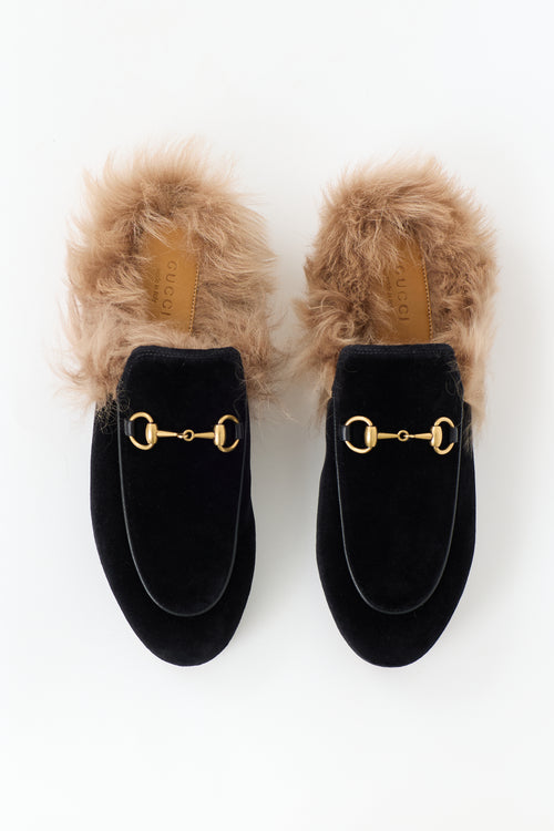 Gucci Velvet & Fur Princetown Mule