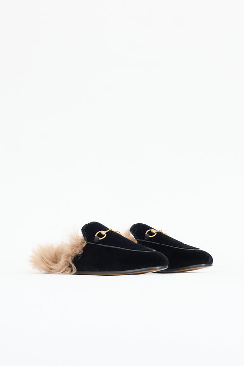 Gucci Velvet & Fur Princetown Mule