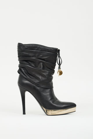 Gucci Vintage Black Leather Charm Heeled Boot