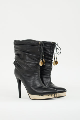 Gucci Vintage Black Leather Charm Heeled Boot