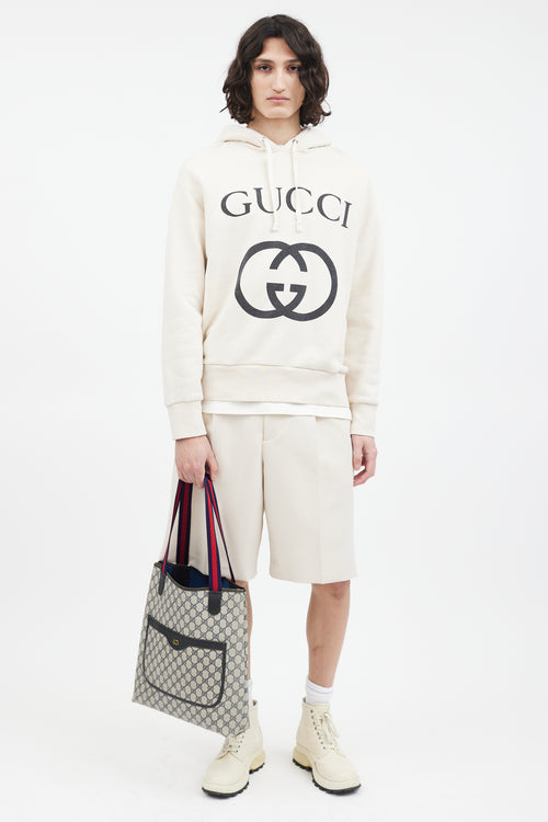 Gucci Vintage Navy & Beige Sherry Line GG Plus Tote Bag