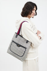 Gucci Vintage Navy & Beige Sherry Line GG Plus Tote Bag