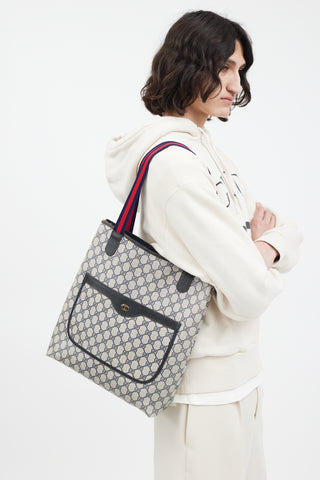 Gucci Vintage Navy & Beige Sherry Line GG Plus Tote Bag