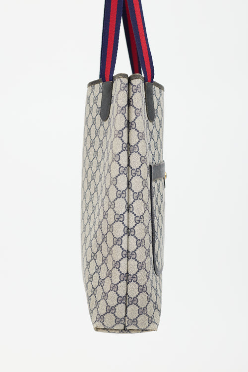 Gucci Vintage Navy & Beige Sherry Line GG Plus Tote Bag