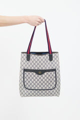 Gucci Vintage Navy & Beige Sherry Line GG Plus Tote Bag