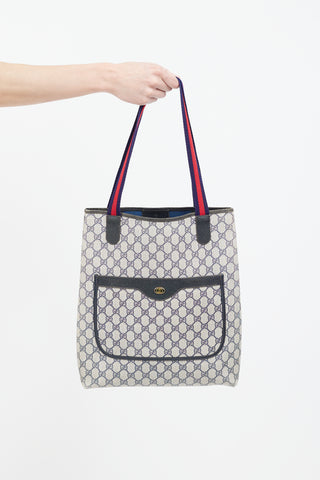 Gucci Vintage Navy & Beige Sherry Line GG Plus Tote Bag