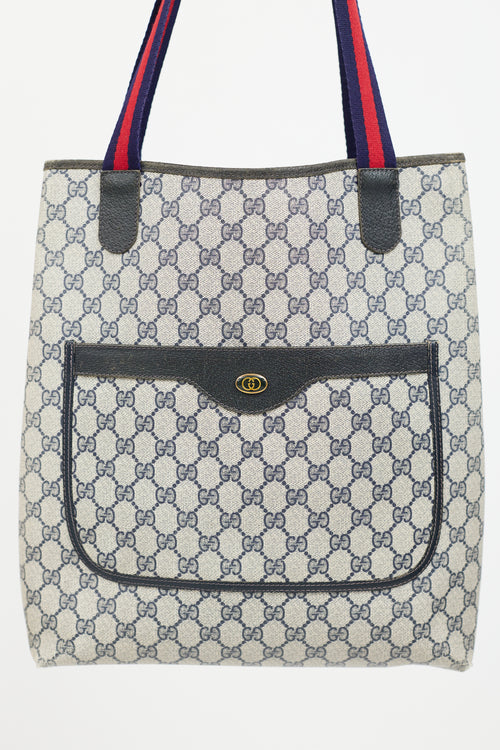Gucci Vintage Navy & Beige Sherry Line GG Plus Tote Bag