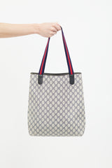 Gucci Vintage Navy & Beige Sherry Line GG Plus Tote Bag