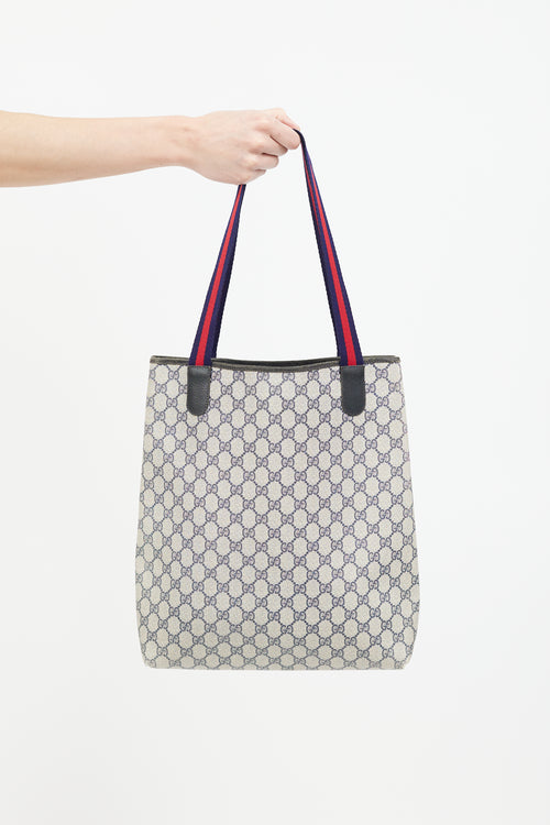 Gucci Vintage Navy & Beige Sherry Line GG Plus Tote Bag