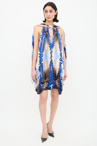 Gucci Vintage Cream & Multi Silk Halter Dress