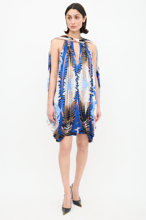 Gucci Vintage Cream & Multi Silk Halter Dress