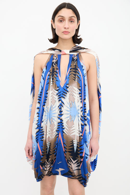 Gucci Vintage Cream & Multi Silk Halter Dress