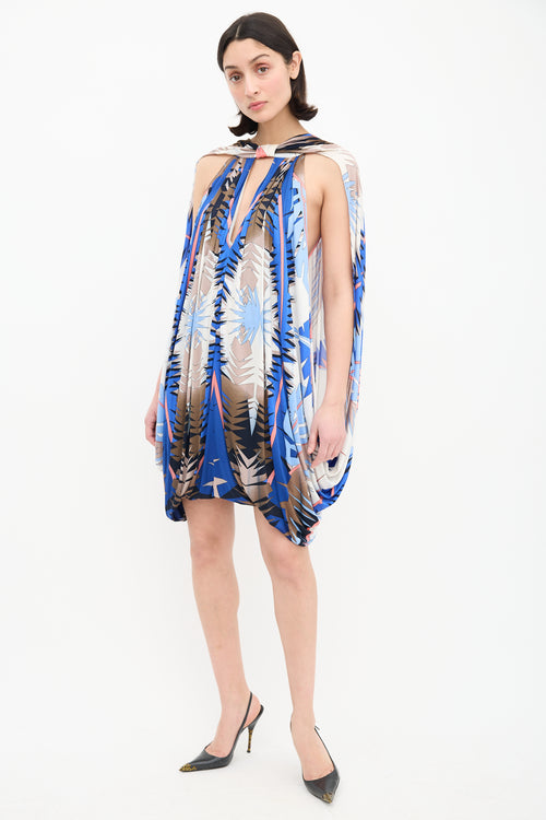 Gucci Vintage Cream & Multi Silk Halter Dress