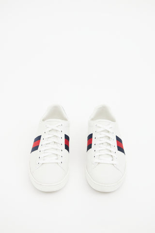 Gucci White Blue Red Leather Ace Sneaker