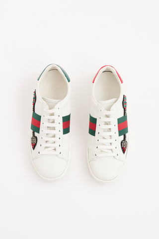 Gucci White & Green Multi Jeweled Arrow Sneaker