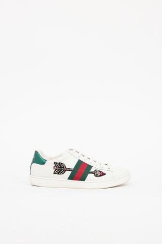 Gucci White & Green Multi Jeweled Arrow Sneaker