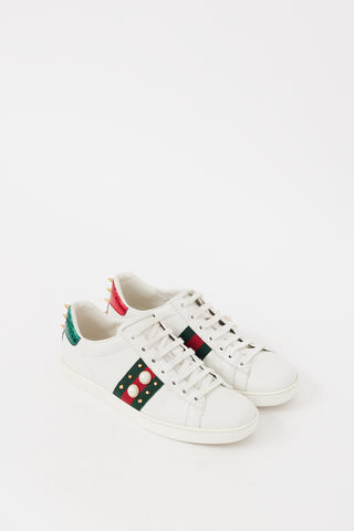 Gucci White & Multicolour Leather Ace Studded Sneaker