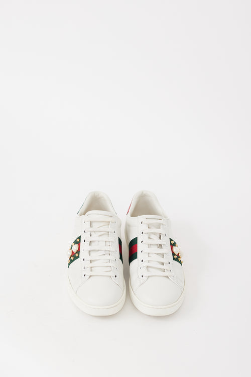 Gucci White & Multicolour Leather Ace Studded Sneaker