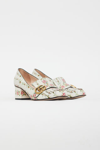 Gucci White & Pink Leather Floral Loafer