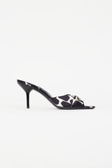 Gucci White & Black Satin Heeled Mule