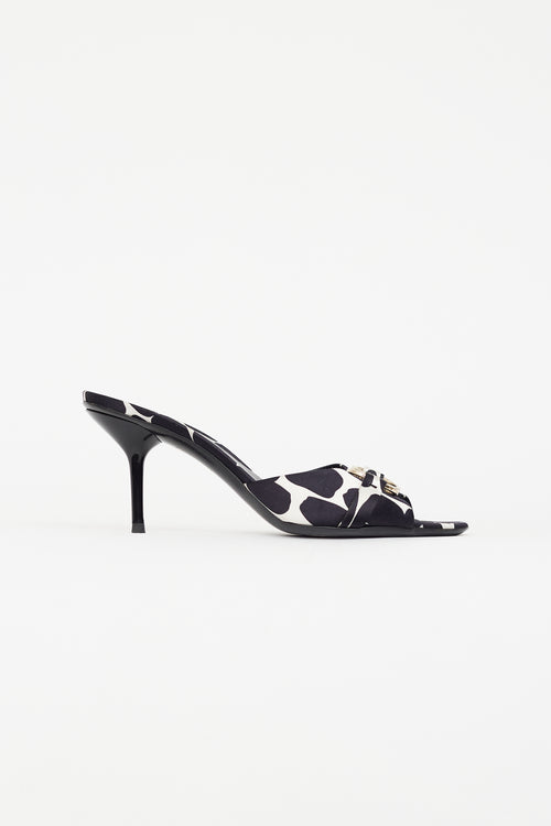 Gucci White & Black Satin Heeled Mule