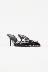 Gucci White & Black Satin Heeled Mule