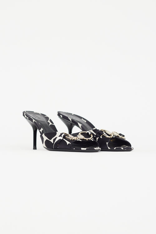 Gucci White & Black Satin Heeled Mule