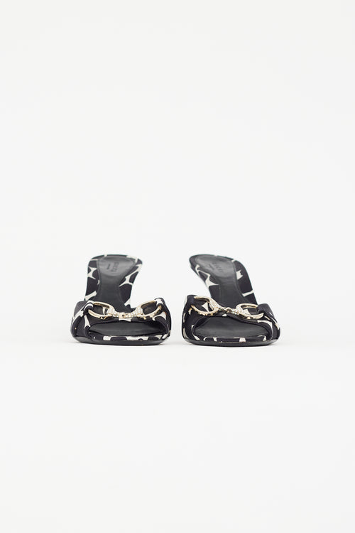 Gucci White & Black Satin Heeled Mule