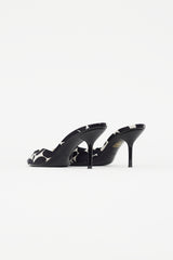 Gucci White & Black Satin Heeled Mule