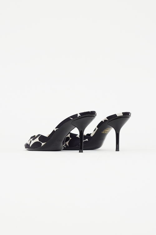 Gucci White & Black Satin Heeled Mule