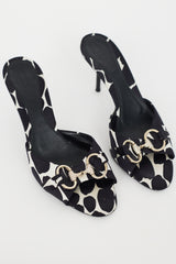 Gucci White & Black Satin Heeled Mule