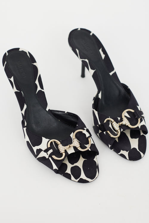 Gucci White & Black Satin Heeled Mule