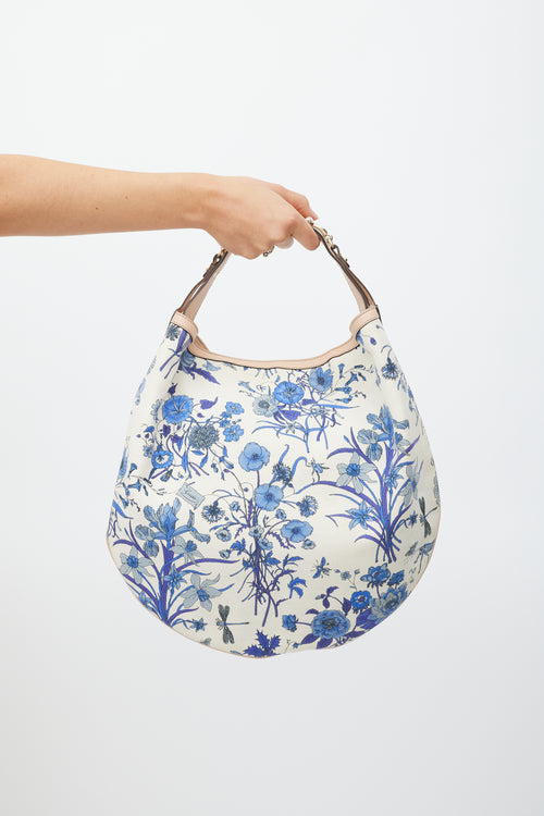 Gucci White & Blue Canvas Flora Wave Shoulder Bag