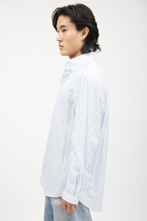 Gucci White & Blue Striped Button Down Shirt