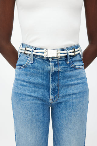Gucci White Elasticized Logo Buckle Cord Belt