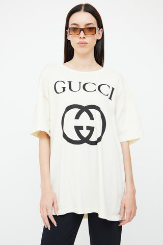 Cream Cotton Logo T-Shirt Gucci