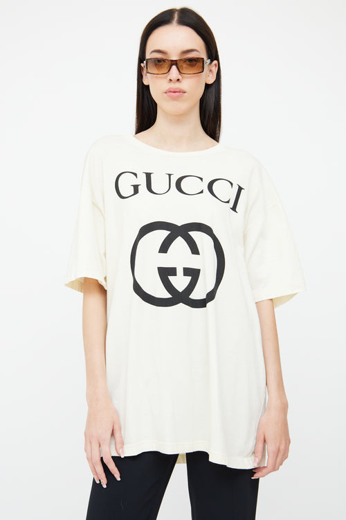 Cream Cotton Logo T-Shirt Gucci