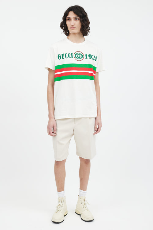 Gucci White & Green Embroidered GG Logo T-Shirt