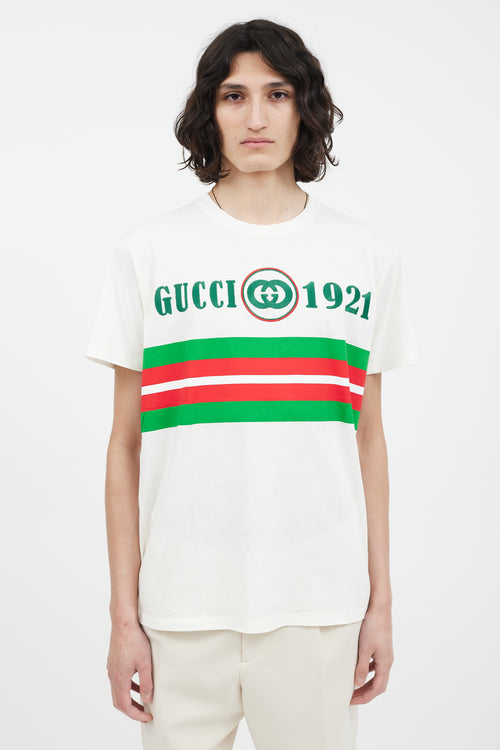 Gucci White & Green Embroidered GG Logo T-Shirt