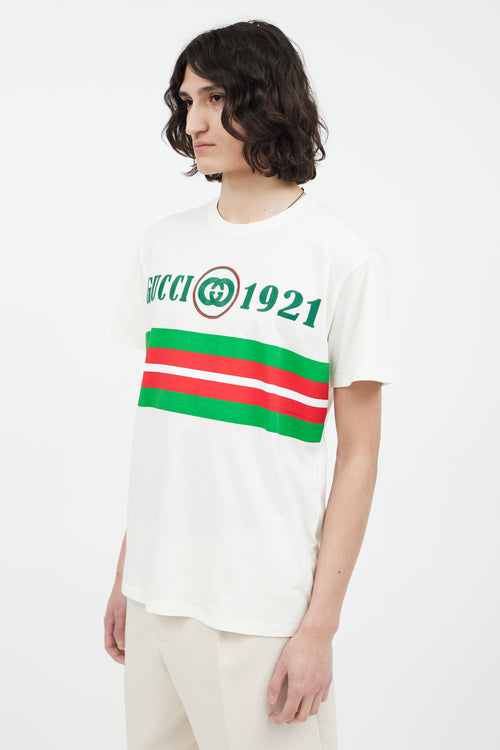Gucci White & Green Embroidered GG Logo T-Shirt