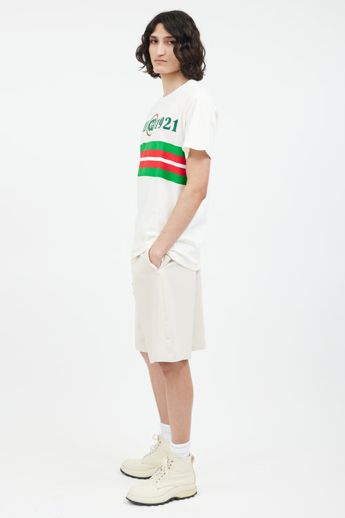 Gucci White & Green Embroidered GG Logo T-Shirt